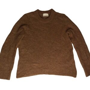 GANNI Brushed Alpaca Crewneck Sweater Brown Stretch Knit Medium Made in Italy